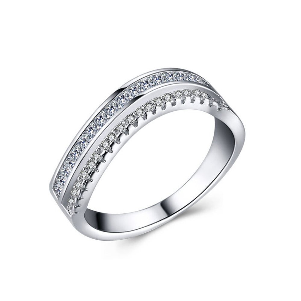 Trendy Gems Zircon Double Layer Eternity Rings for Women, INDN8090